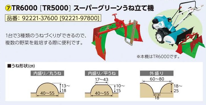 クボタ管理機 アタッチメント Trs50 Tr5000用 スーパーグリーンうね立て機 丸うね 平うね 外盛り 宮丸 3780 0 送料無料